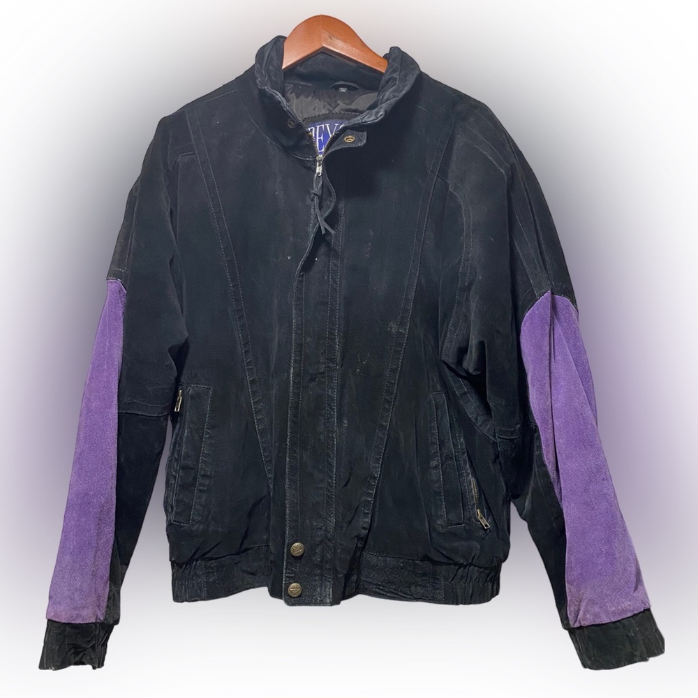 Beyond Leather Jacket Mens Med Purple Suede Full Zip Bomber Motorcycle Vintage